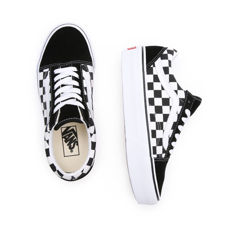CLASSICS Vans Checkerboard Old Skool Platform Mujer Negras | VN639N7AA96