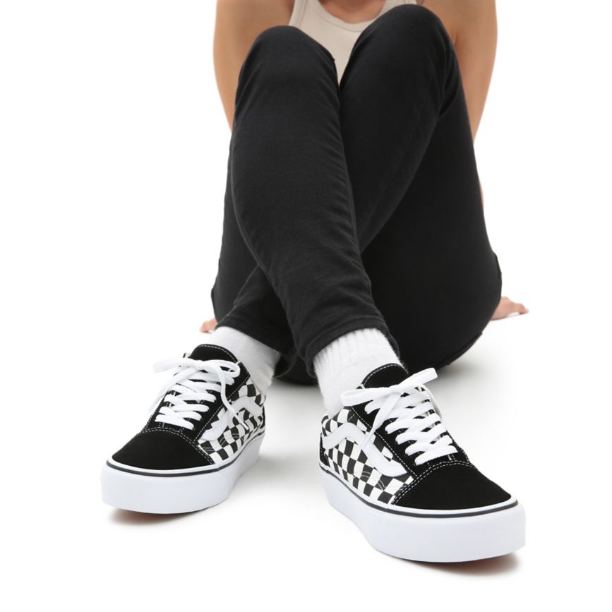 CLASSICS Vans Checkerboard Old Skool Platform Mujer Negras | VN639N7AA96