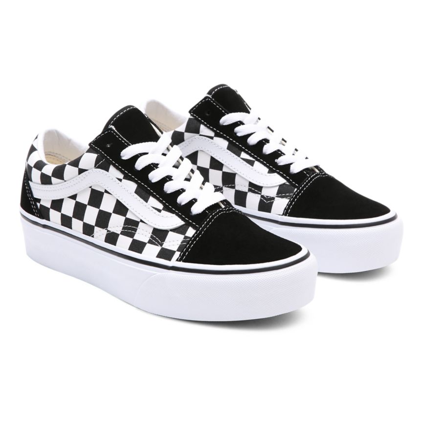 CLASSICS Vans Checkerboard Old Skool Platform Mujer Negras | VN639N7AA96
