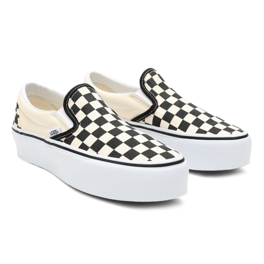 Plataforma Vans Checkerboard Classic Slip-On Platform Mujer Negras | VN004X1TZ65