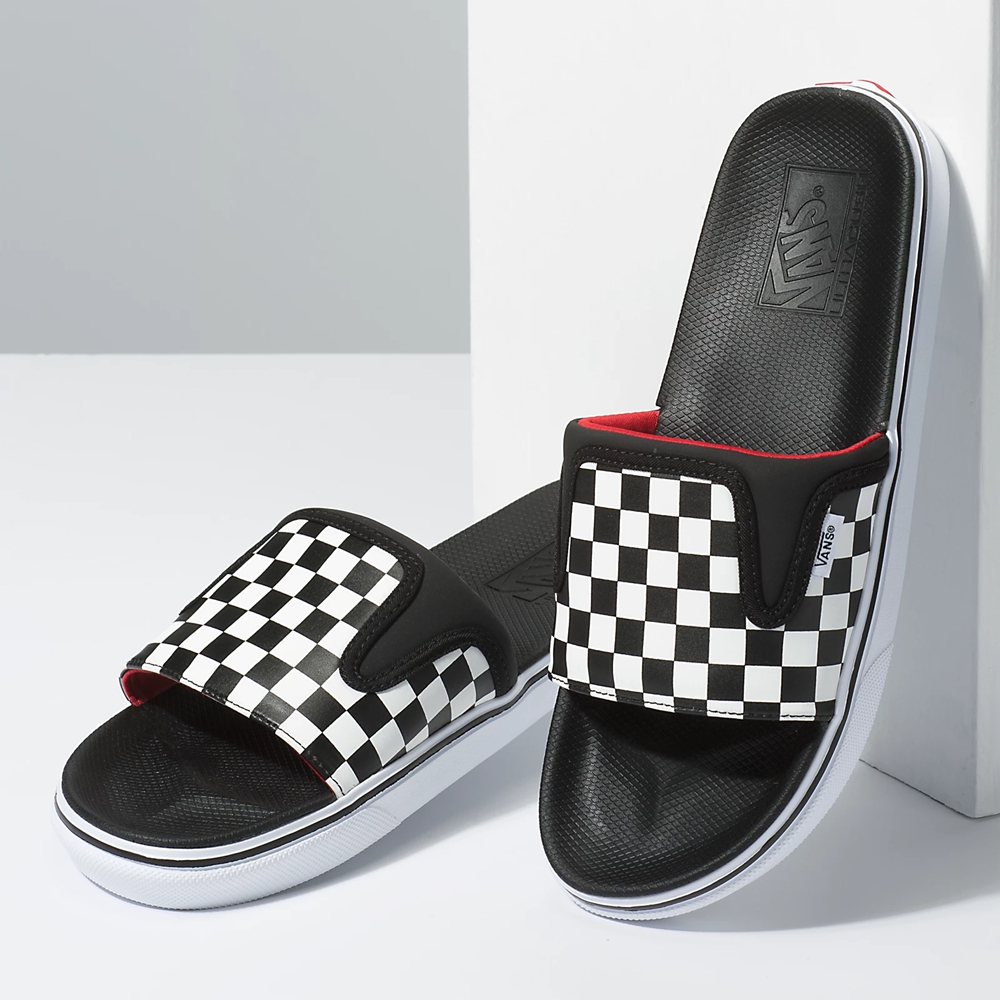 Sandalias Planas Vans Checkerboard Ultracush Slide-On Hombre Negras | VN154U2BJ47