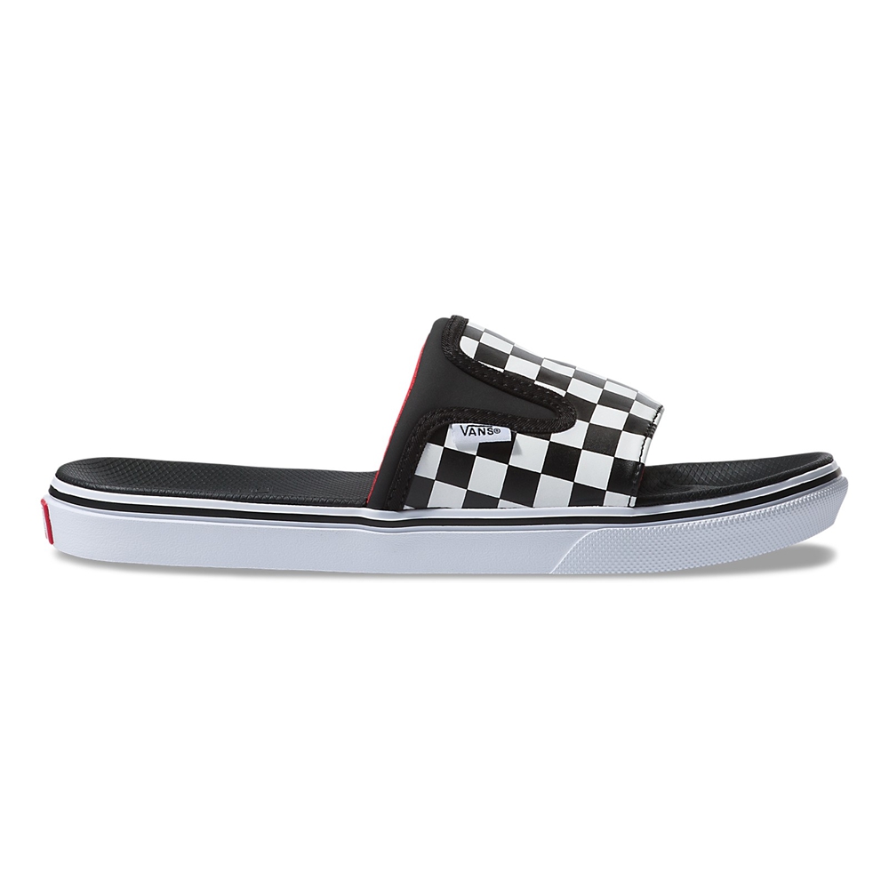 Sandalias Planas Vans Checkerboard Ultracush Slide-On Hombre Negras | VN154U2BJ47