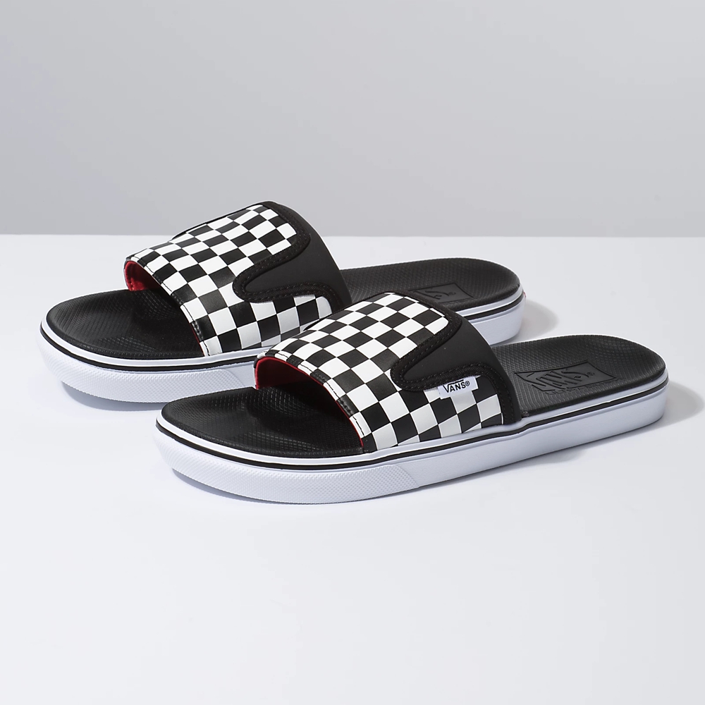 Sandalias Planas Vans Checkerboard Ultracush Slide-On Hombre Negras | VN154U2BJ47