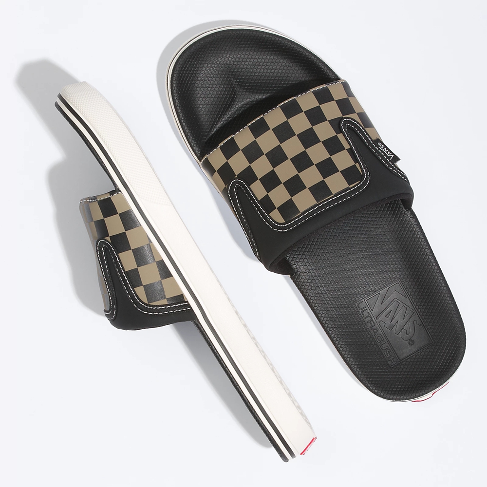 Sandalias Planas Vans Checkerboard Ultracush Slide-On Hombre Negras | VN661I4MW18