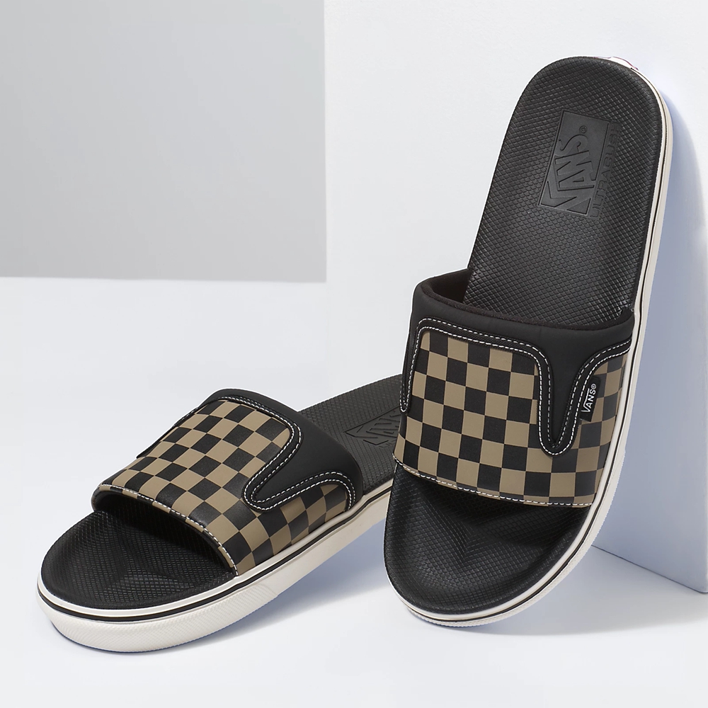 Sandalias Planas Vans Checkerboard Ultracush Slide-On Hombre Negras | VN661I4MW18