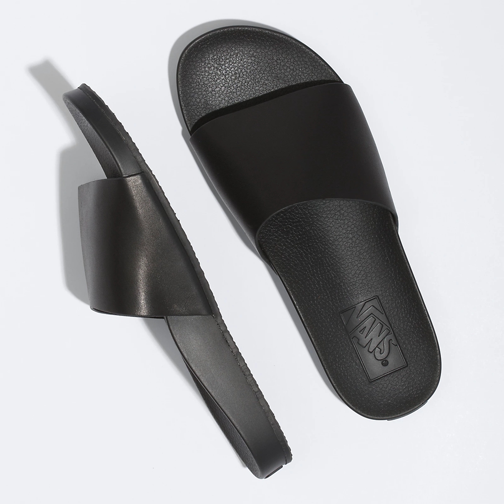 Sandalias Planas Vans Cuero Decon Slide Mujer Negras | VN066E2YI73