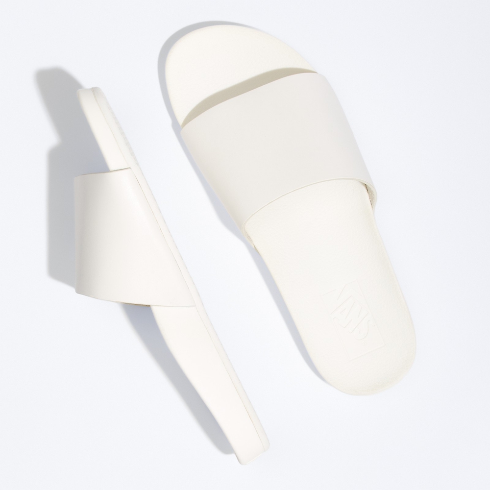 Sandalias Planas Vans Cuero Decon Slide Hombre Blancas | VN853W3IC18