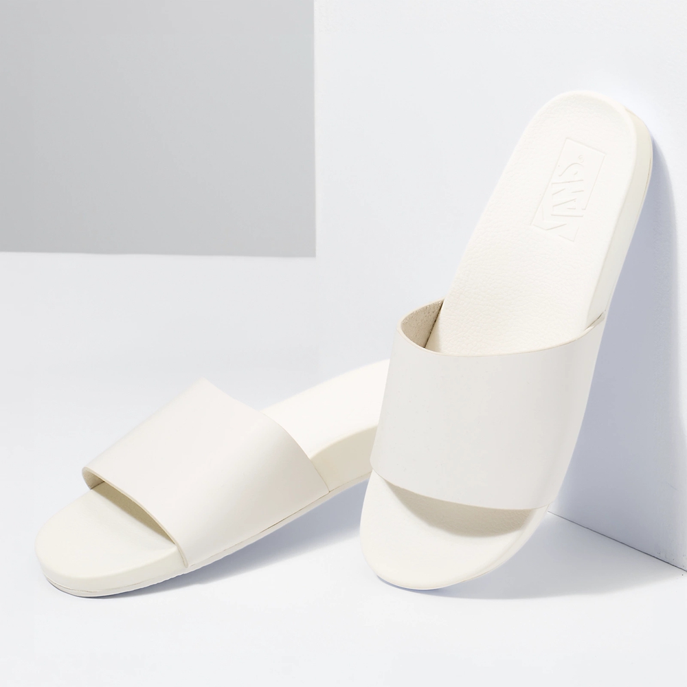 Sandalias Planas Vans Cuero Decon Slide Hombre Blancas | VN853W3IC18
