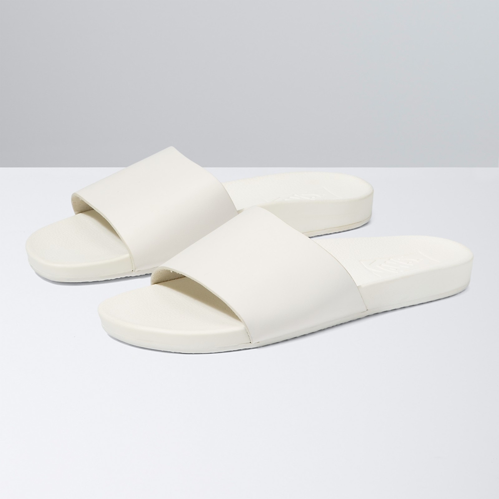 Sandalias Planas Vans Cuero Decon Slide Hombre Blancas | VN853W3IC18