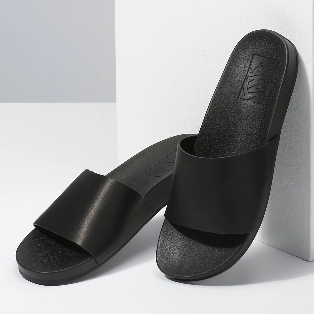 Sandalias Planas Vans Cuero Decon Slide Hombre Negras | VN913I4UU42