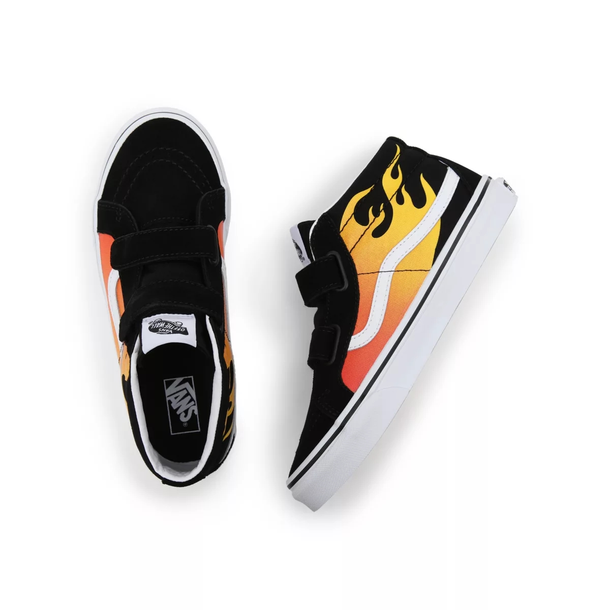 Tenis Altas Vans Hot Flame Sk8-Mid Reissue Velcro Niños Negras | VN533Q9OF94