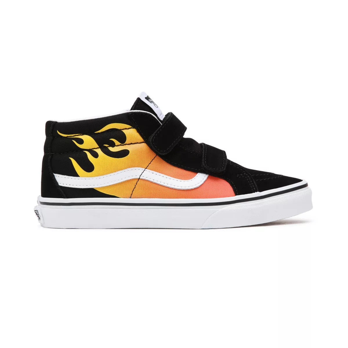 Tenis Altas Vans Hot Flame Sk8-Mid Reissue Velcro Niños Negras | VN533Q9OF94
