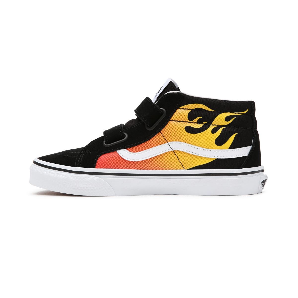 Tenis Altas Vans Hot Flame Sk8-Mid Reissue Velcro Niños Negras | VN533Q9OF94