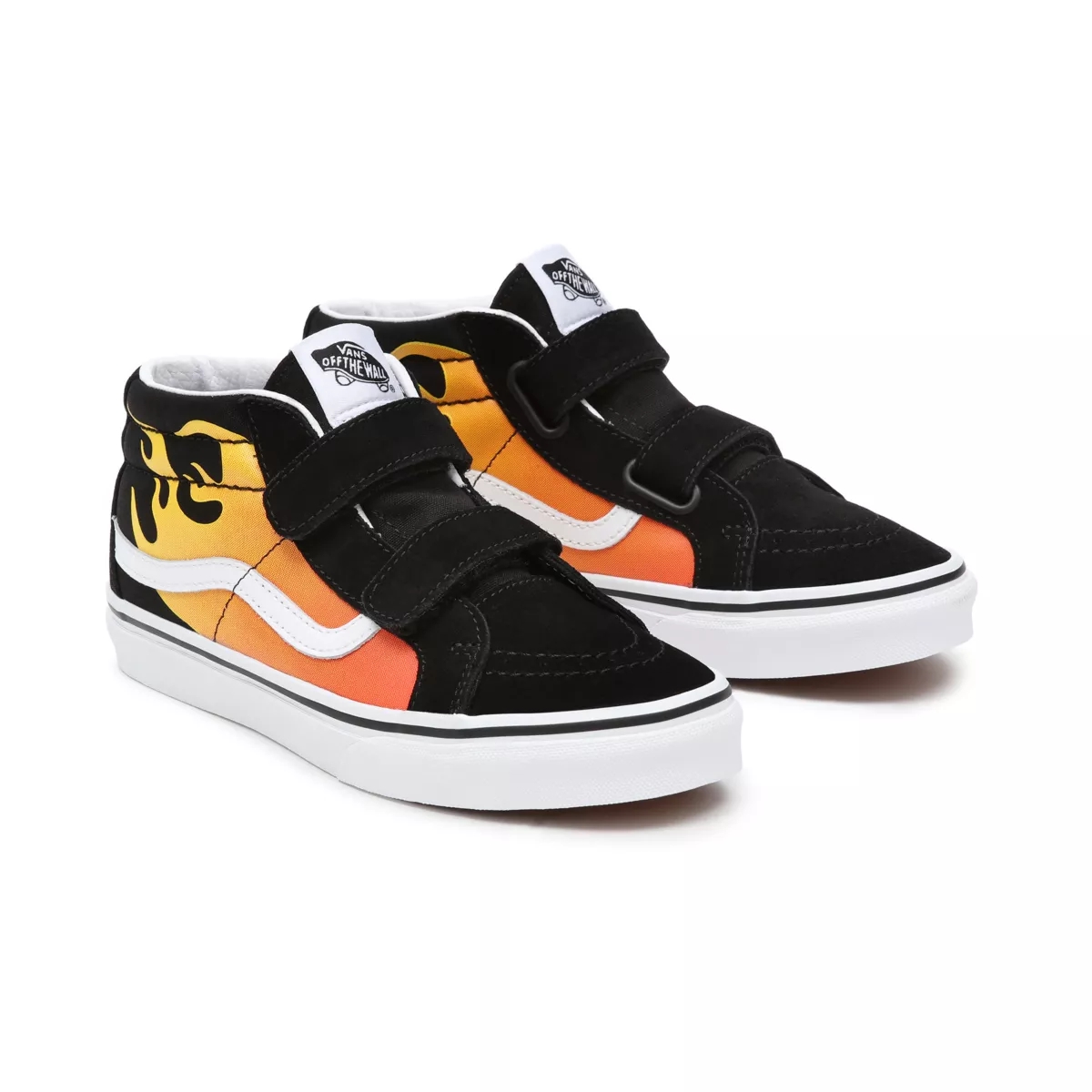 Tenis Altas Vans Hot Flame Sk8-Mid Reissue Velcro Niños Negras | VN533Q9OF94