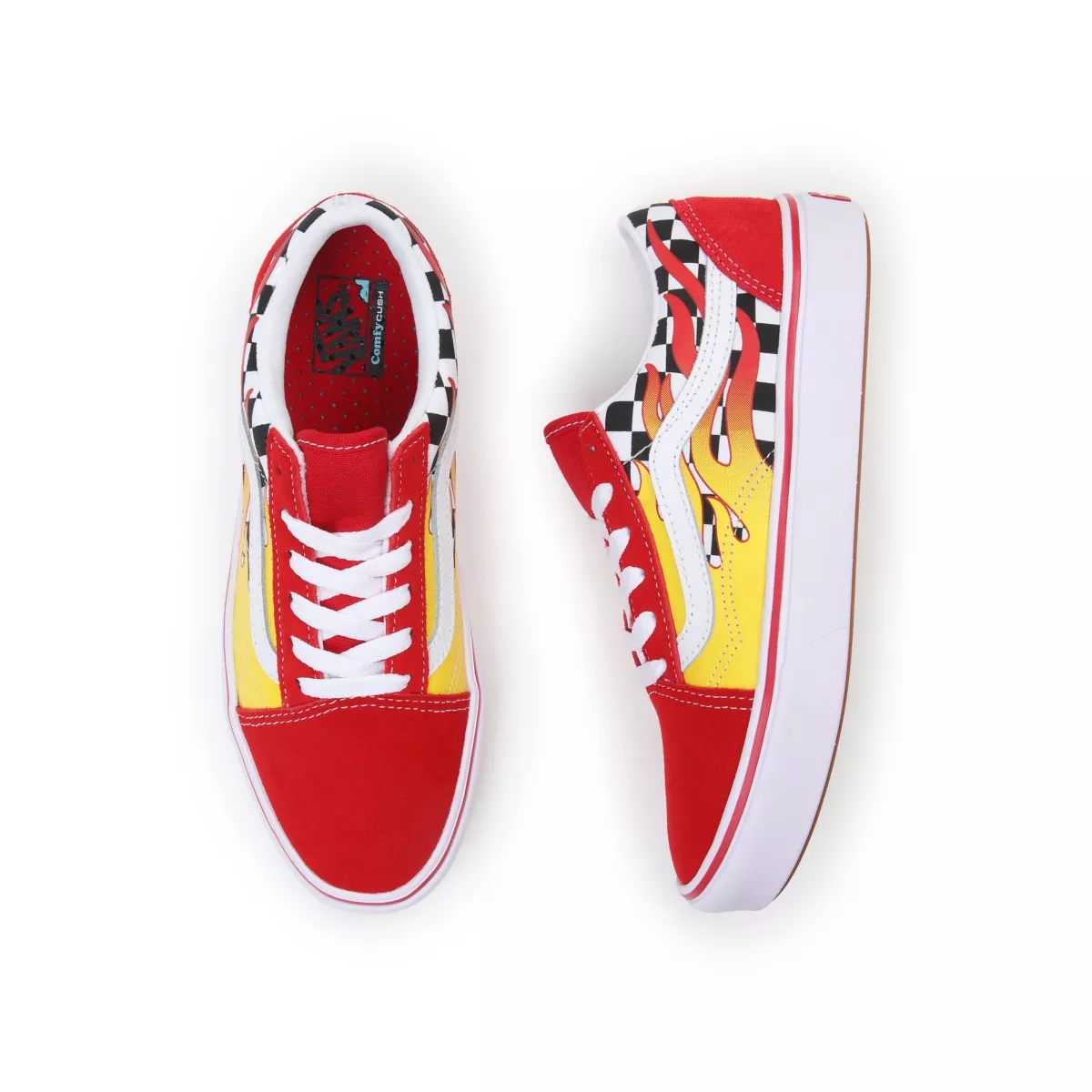 Tenis Bajas Vans Flame ComfyCush Old Skool Niños Rojas | VN619C7WQ66