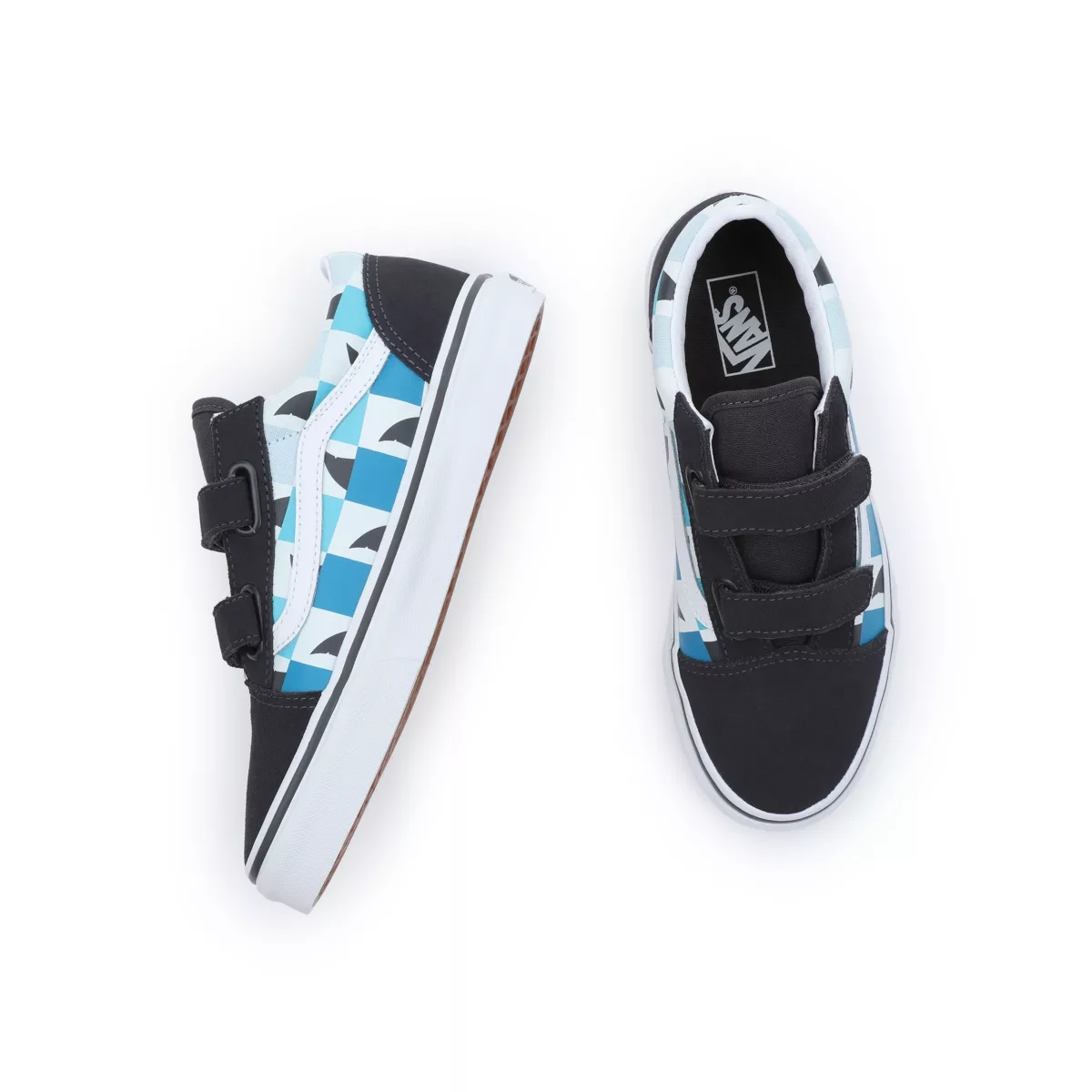 Tenis Bajas Vans Glow Checkerboard Sharks Old Skool Velcro Niños Negras | VN963K2KC46