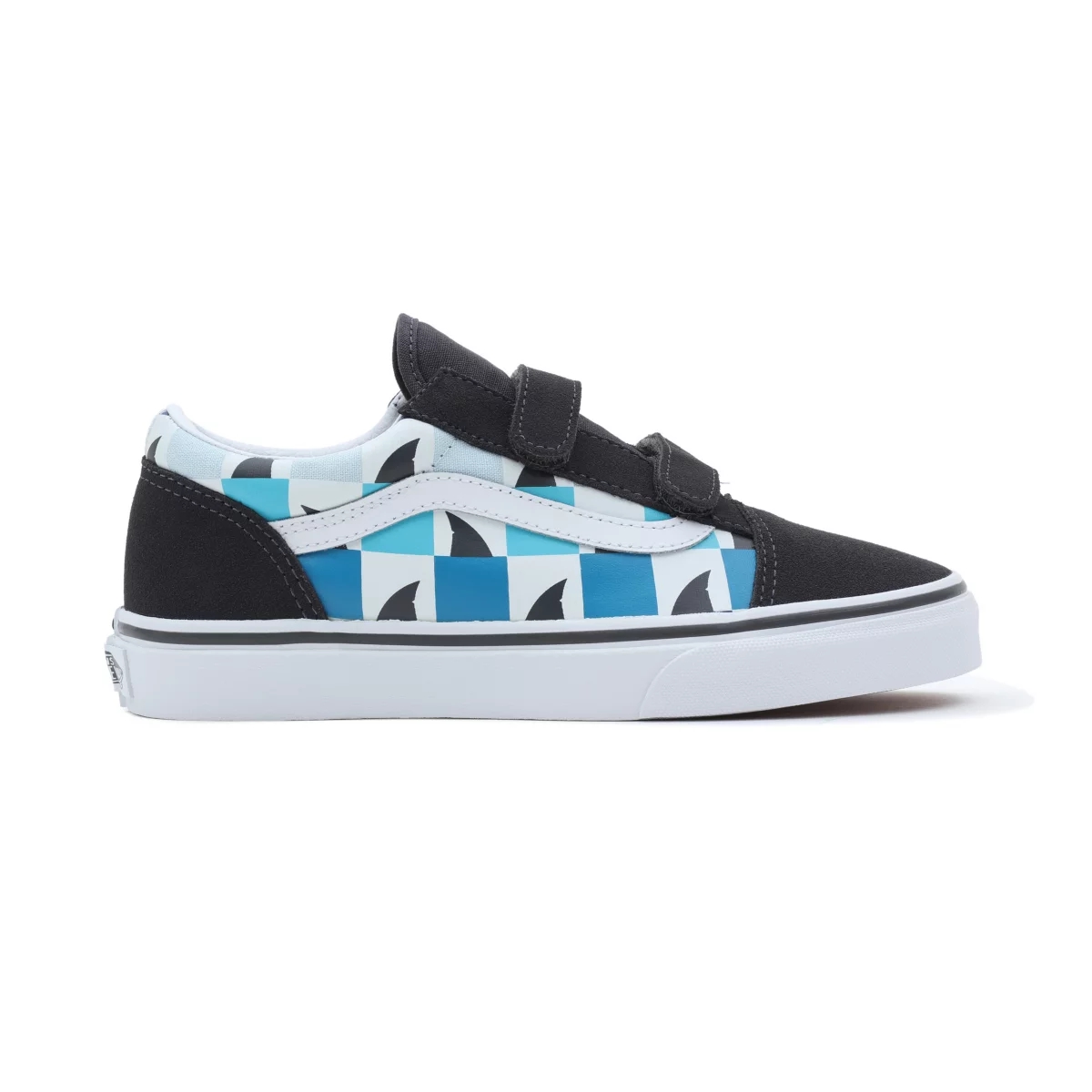 Tenis Bajas Vans Glow Checkerboard Sharks Old Skool Velcro Niños Negras | VN963K2KC46
