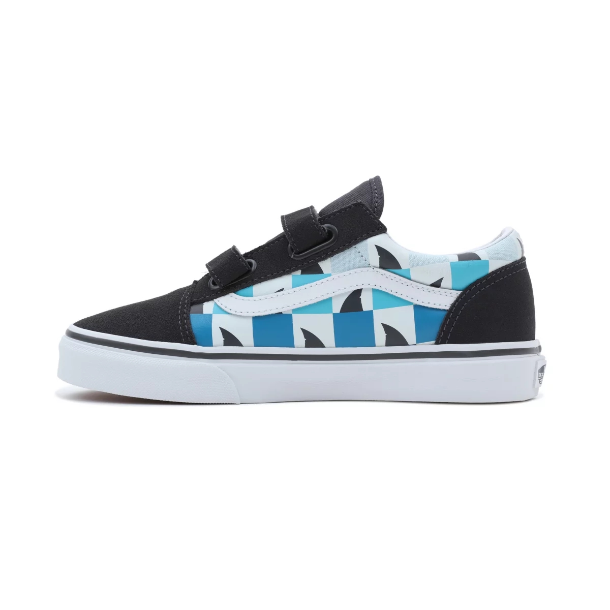 Tenis Bajas Vans Glow Checkerboard Sharks Old Skool Velcro Niños Negras | VN963K2KC46