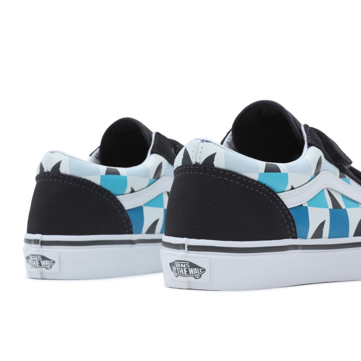 Tenis Bajas Vans Glow Checkerboard Sharks Old Skool Velcro Niños Negras | VN963K2KC46