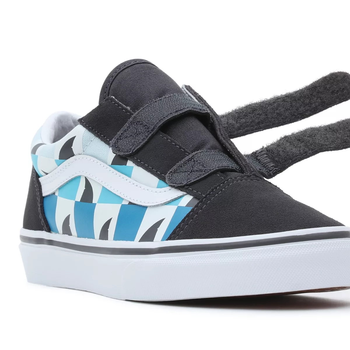 Tenis Bajas Vans Glow Checkerboard Sharks Old Skool Velcro Niños Negras | VN963K2KC46