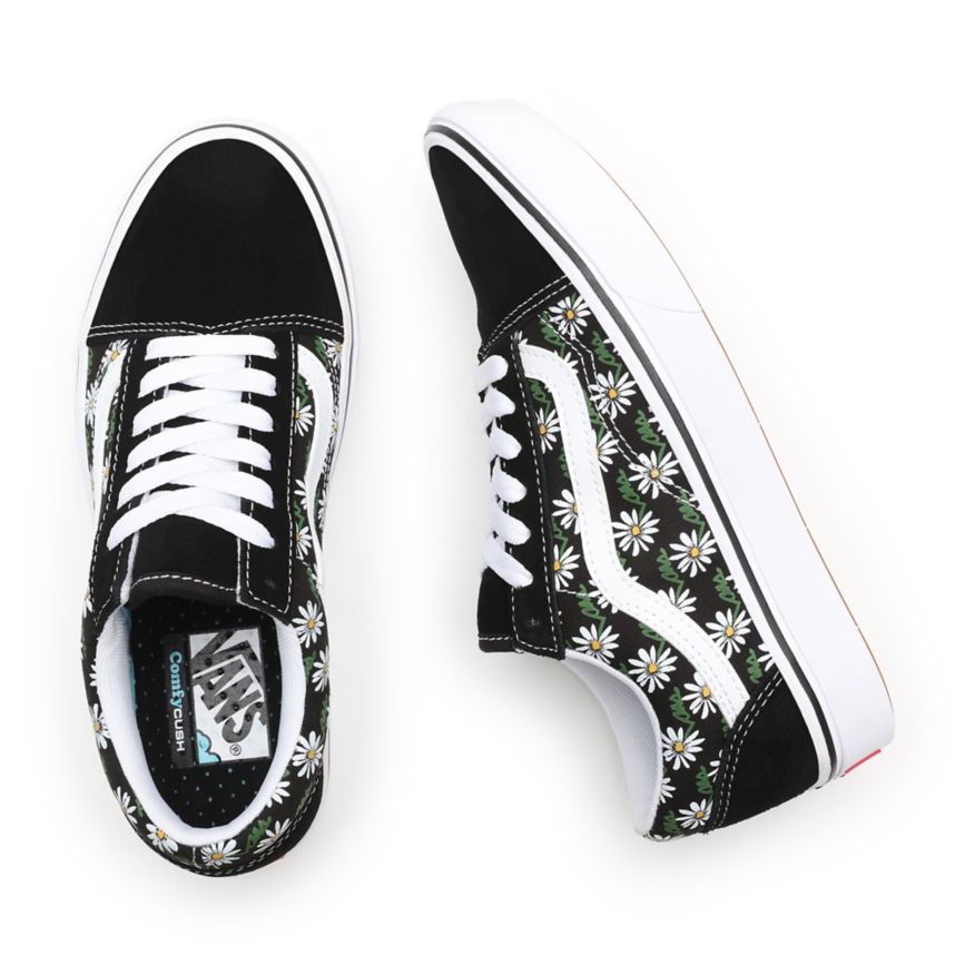 Tenis Bajas Vans Scribble Flower ComfyCush Old Skool Mujer Negras | VN441O8KZ66