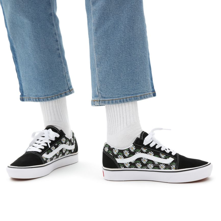 Tenis Bajas Vans Scribble Flower ComfyCush Old Skool Mujer Negras | VN441O8KZ66