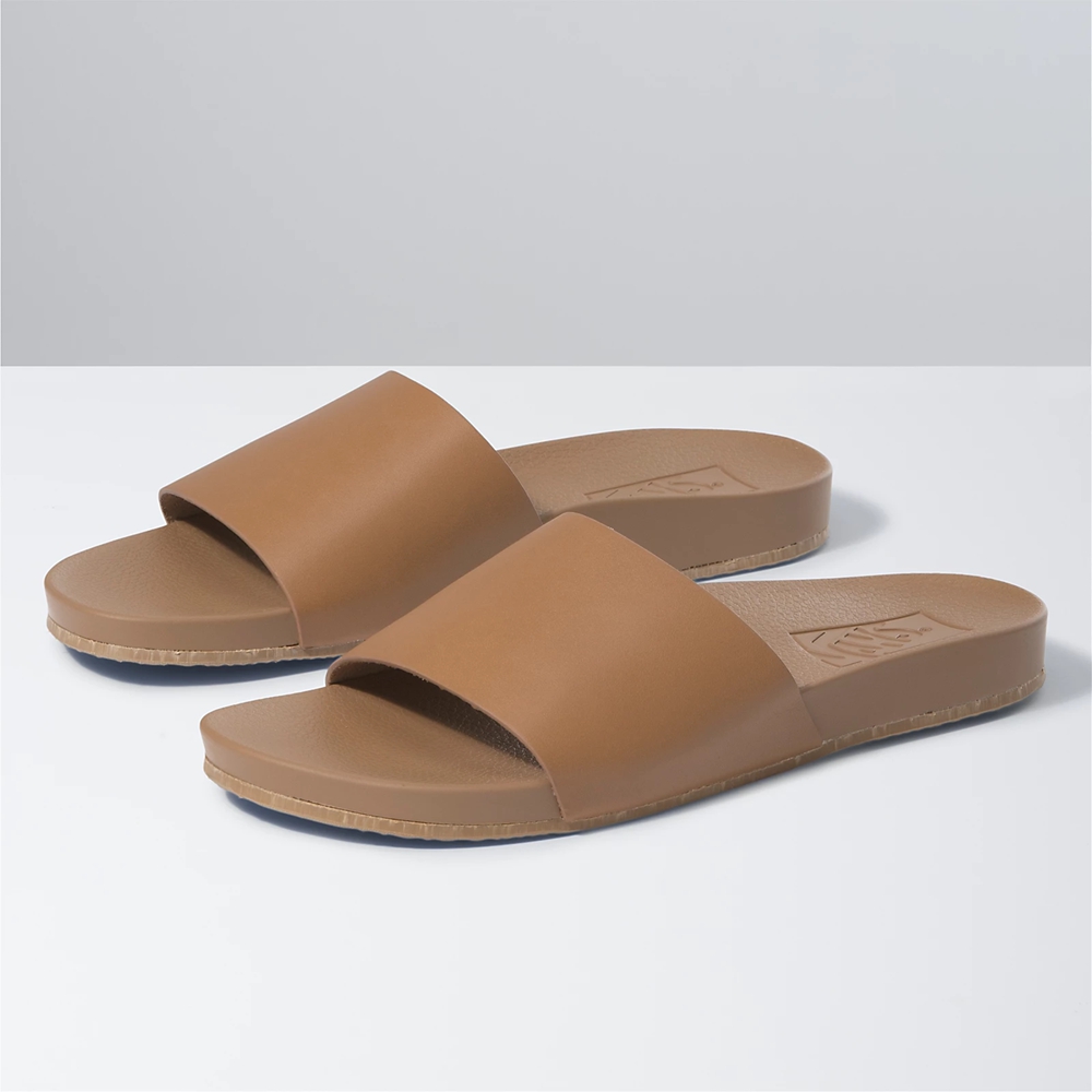 Sandalias Planas Vans Cuero Decon Slide Mujer Marrones | VN040C1ER55