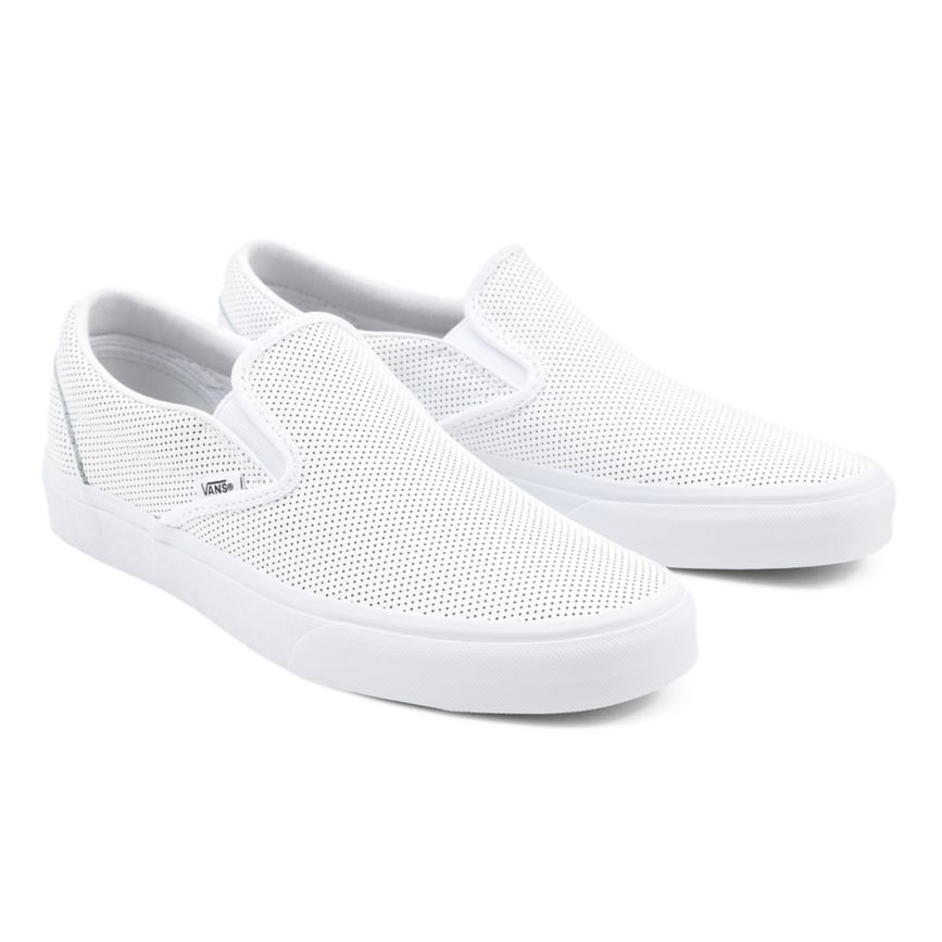 Slip On Vans Perf Cuero Classic Slip-On Mujer Blancas | VN568V1VU86